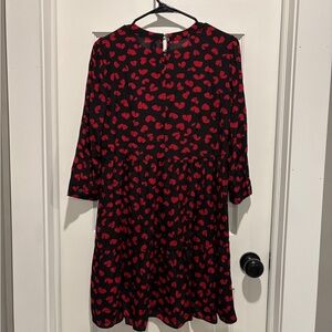 Seraphine Black Maternity Dress with Red Heart Pattern